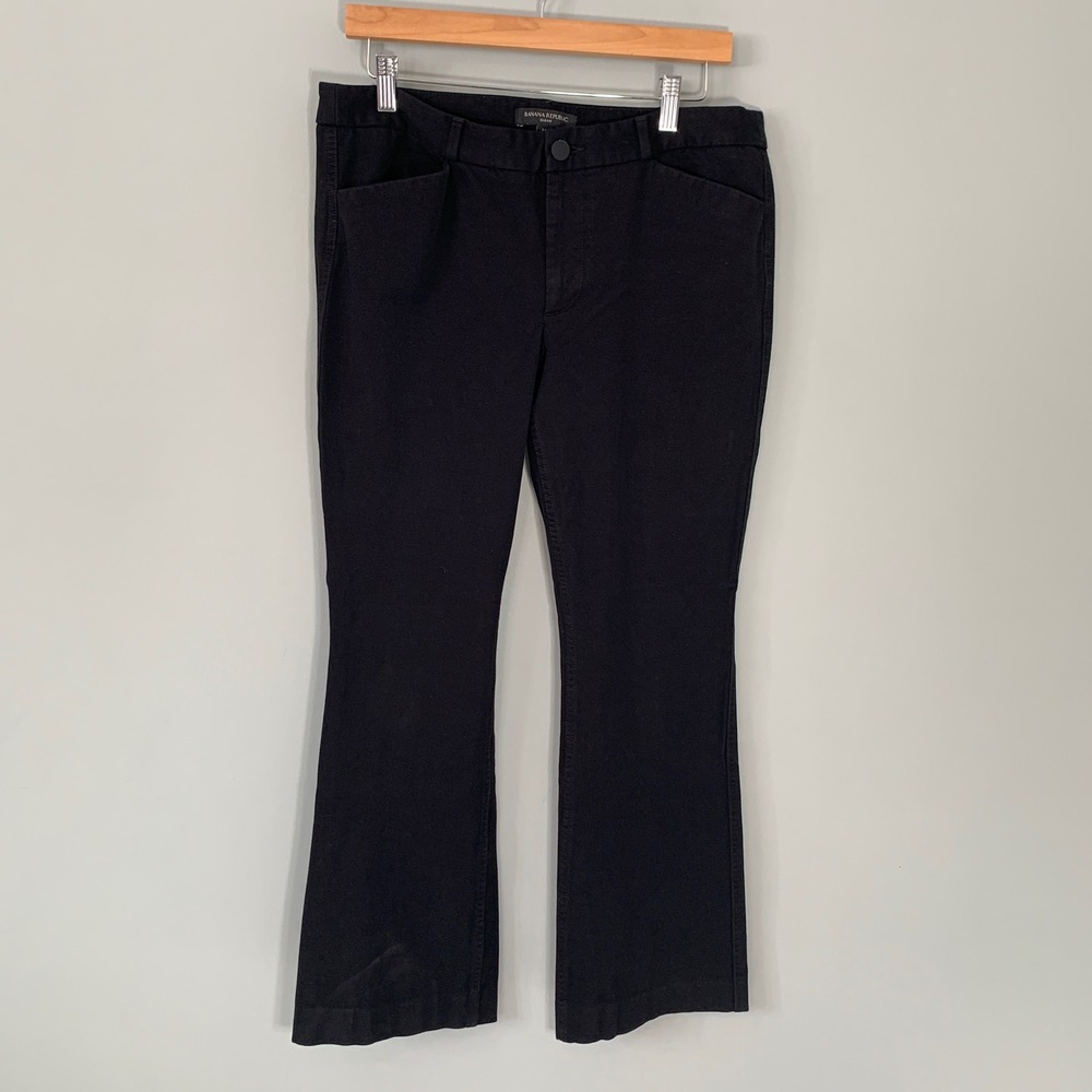 Banana Republic Sloan Black Flare Leg Pants Womens Size 10 Mid Rise Stretch Work